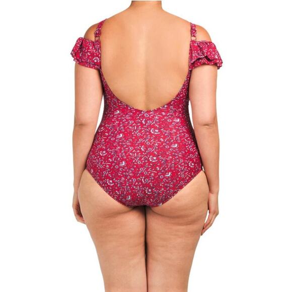 New! Profile By Gottex Womens Plus Floral Print Tummy Control One-piece Swimsuit - Picture 2 of 5